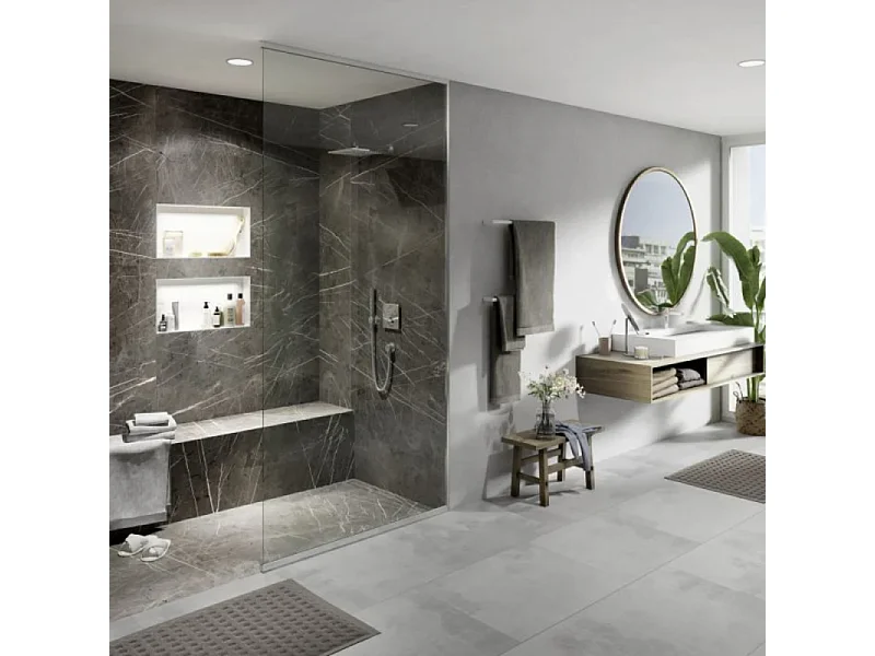 Receveur de douche à carreler 160 x 100 WEDI Fundo Riolito Neo + revêtement Top marble grey brown + colle