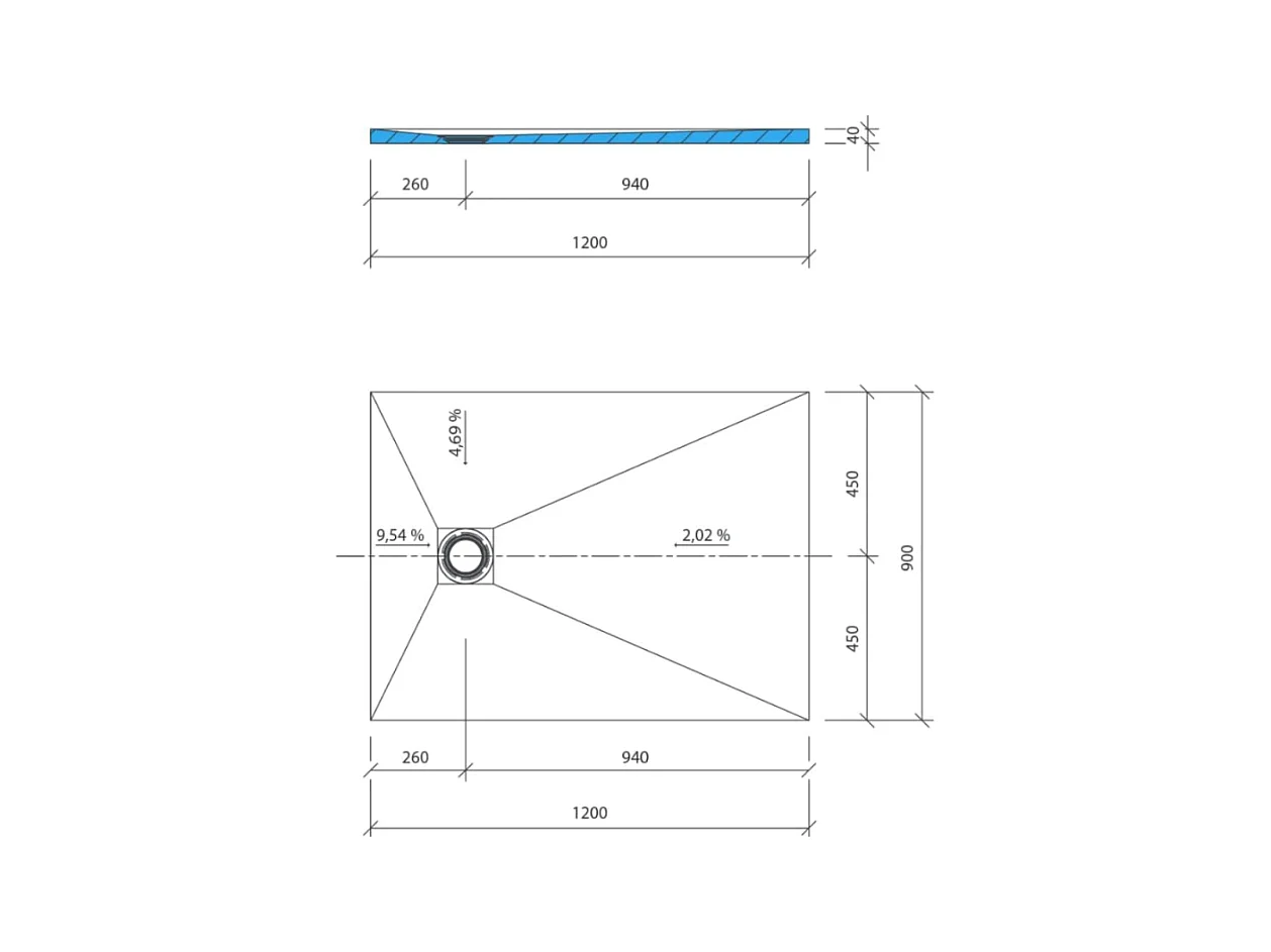 Receveur de douche à carreler 120 x 90 WEDI Fundo primo + revêtement Top marble white + colle + bonde horizontale + kit étancheité