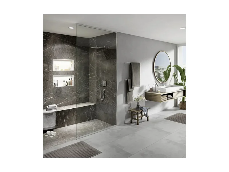 Receveur de douche à carreler 90 x 90 WEDI Fundo Primo + revêtement Top marble grey brown + colle +bonde horizontale+kit étanche
