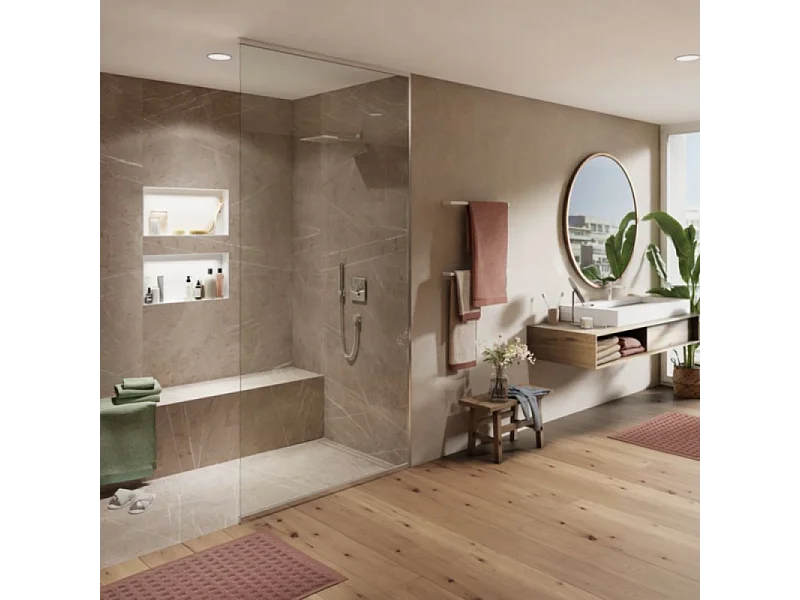 Receveur à carreler 160 x 100 WEDI Fundo Riolito Neo + revêtement Top marble grey brown + colle +ecoulement horizontal+kit étanche