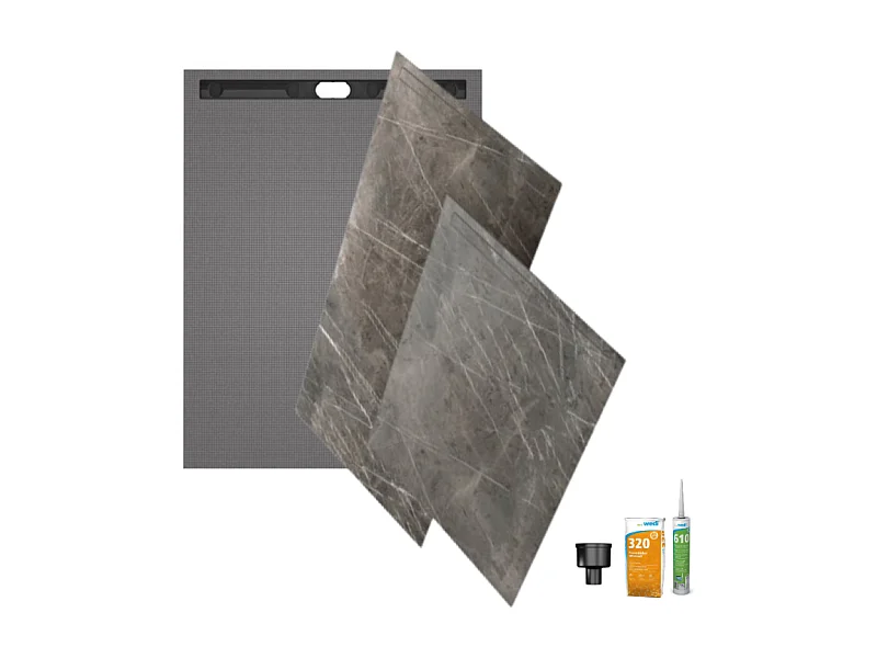 Receveur à carreler 120 x 90 WEDI Fundo riolito neo + revêtement Top marble grey brown + colle +ecoulement horizontal+kit étanche