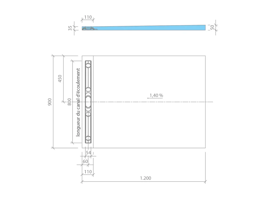 Receveur à carreler 120 x 90 WEDI Fundo riolito neo + revêtement Top marble grey brown + colle +ecoulement horizontal+kit étanche