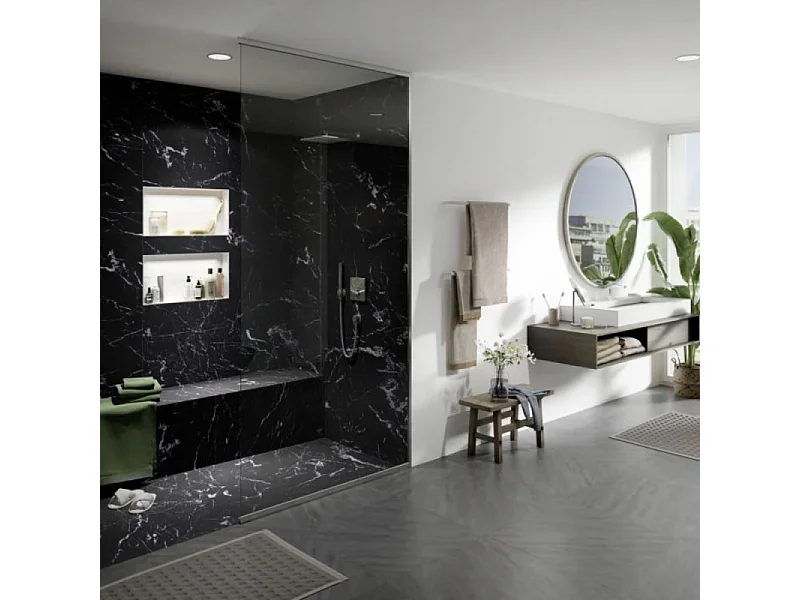 Receveur de douche à carreler 120 x 90 WEDI Fundo primo + revêtement Top marble black + colle
