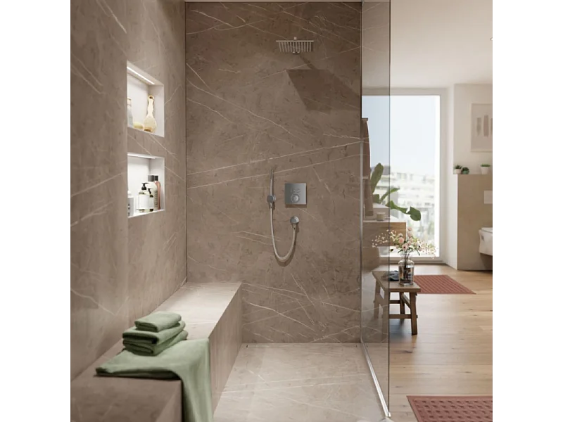 Receveur de douche à carreler 180 x 90 WEDI Fundo primo + revêtement Top marble grey brown + colle + bonde verticale + kit étanche