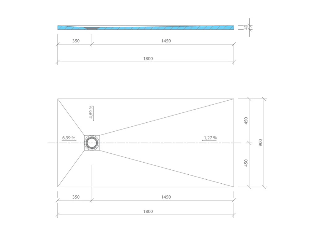 Receveur de douche à carreler 180 x 90 WEDI Fundo primo + revêtement Top marble grey brown + colle + bonde verticale + kit étanche