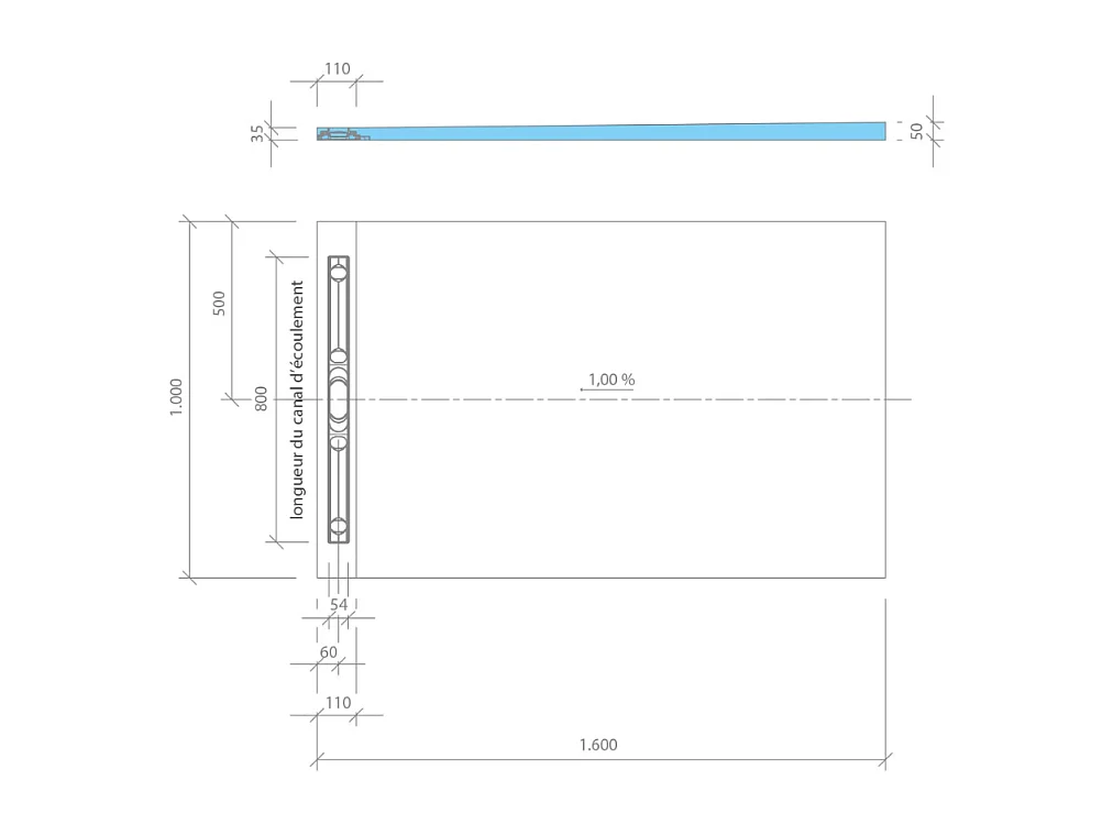 Receveur de douche à carreler 160 x 100 WEDI Fundo Riolito Neo + revêtement Top marble white + colle