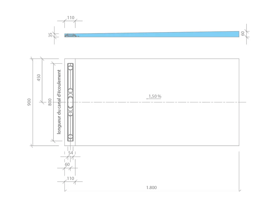 Receveur à carreler 180 x 90 WEDI Fundo Riolito Neo + revêtement Top marble white + colle + écoulement vertical + kit étancheité