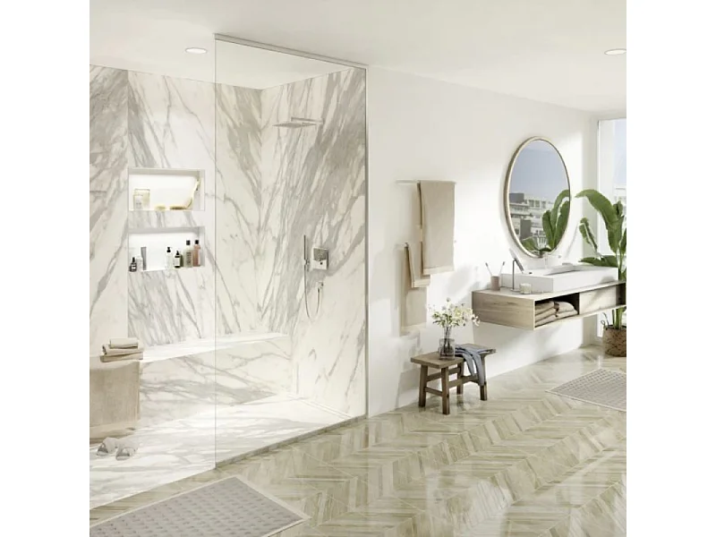 Receveur à carreler 120 x 90 WEDI Fundo riolito neo + revêtement Top marble white + colle + ecoulement vertical + kit étanche