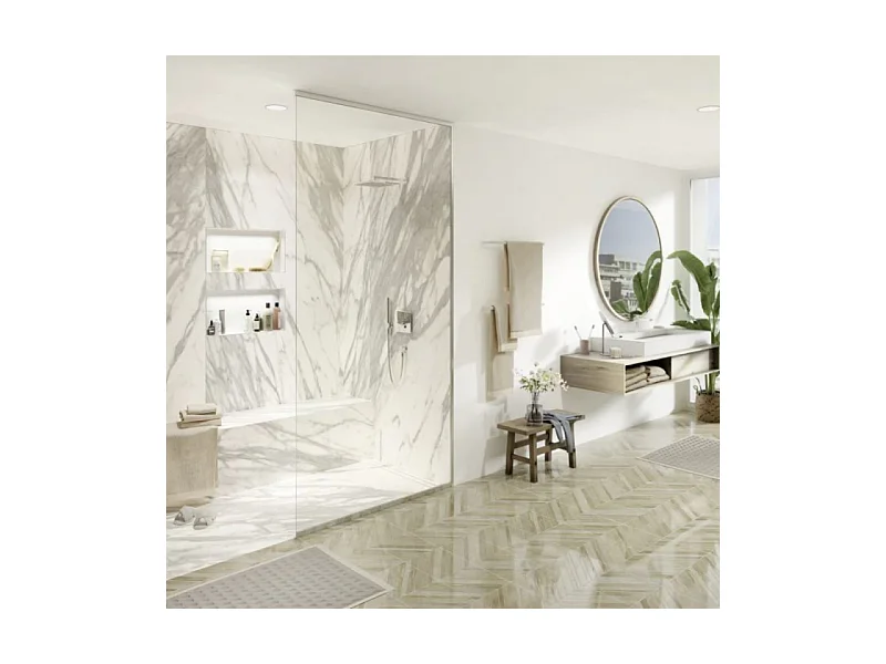 Receveur à carreler 120 x 90 WEDI Fundo riolito neo + revêtement Top marble white + colle + ecoulement vertical + kit étanche