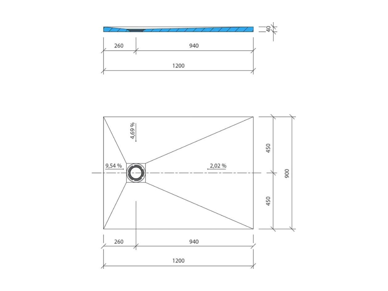 Receveur de douche à carreler 120 x 90 WEDI Fundo primo + revêtement Top marble white + colle + bonde verticale + kit étancheité