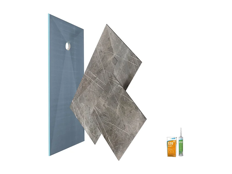 Receveur de douche à carreler 120 x 90 WEDI Fundo primo + revêtement Top marble grey brown + colle
