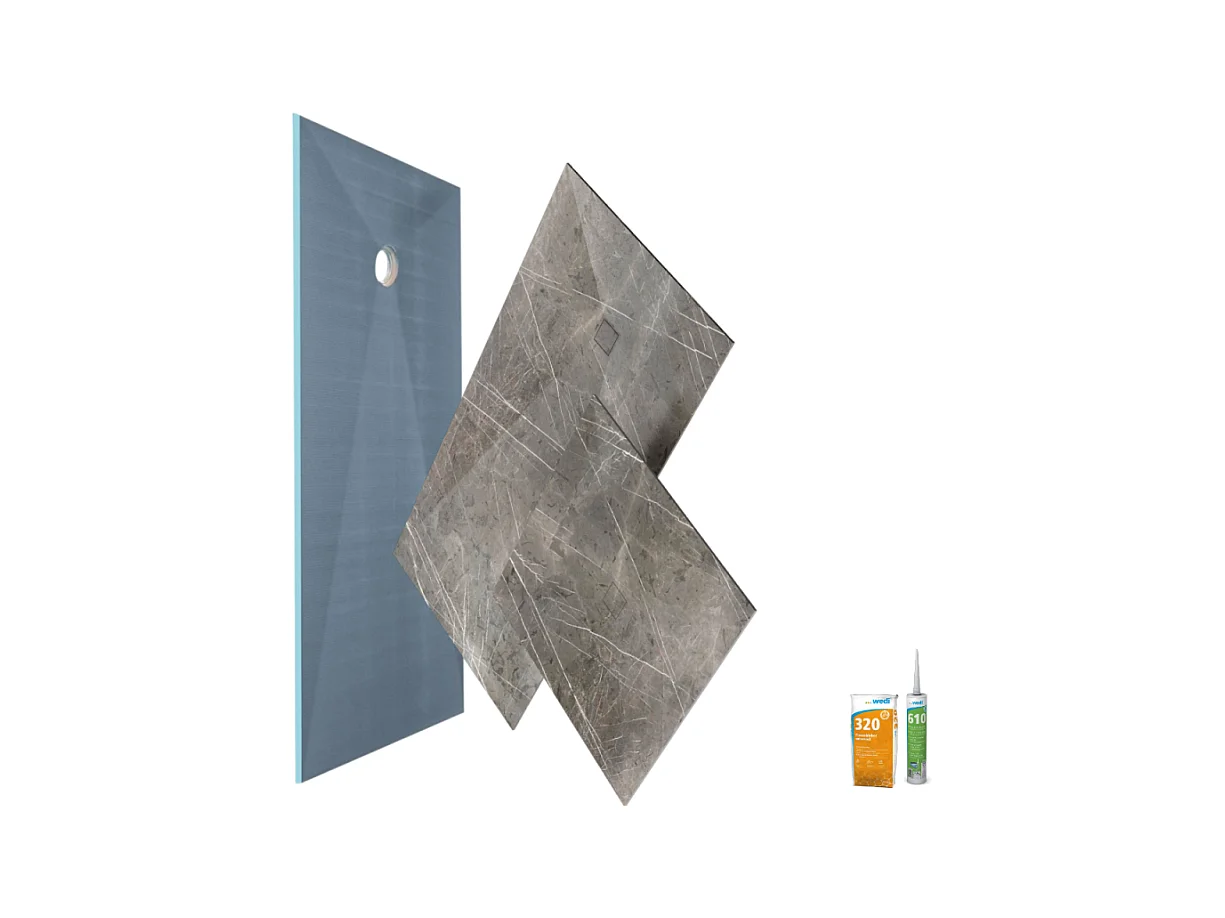 Receveur de douche à carreler 120 x 90 WEDI Fundo primo + revêtement Top marble grey brown + colle