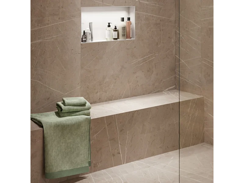 Receveur de douche à carreler 120 x 90 WEDI Fundo primo + revêtement Top marble white + colle