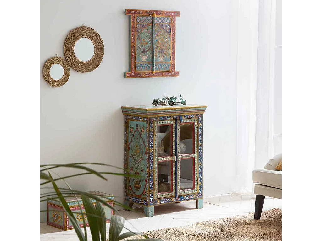 Miroir rond en fibre naturelle marron d39/20x02h