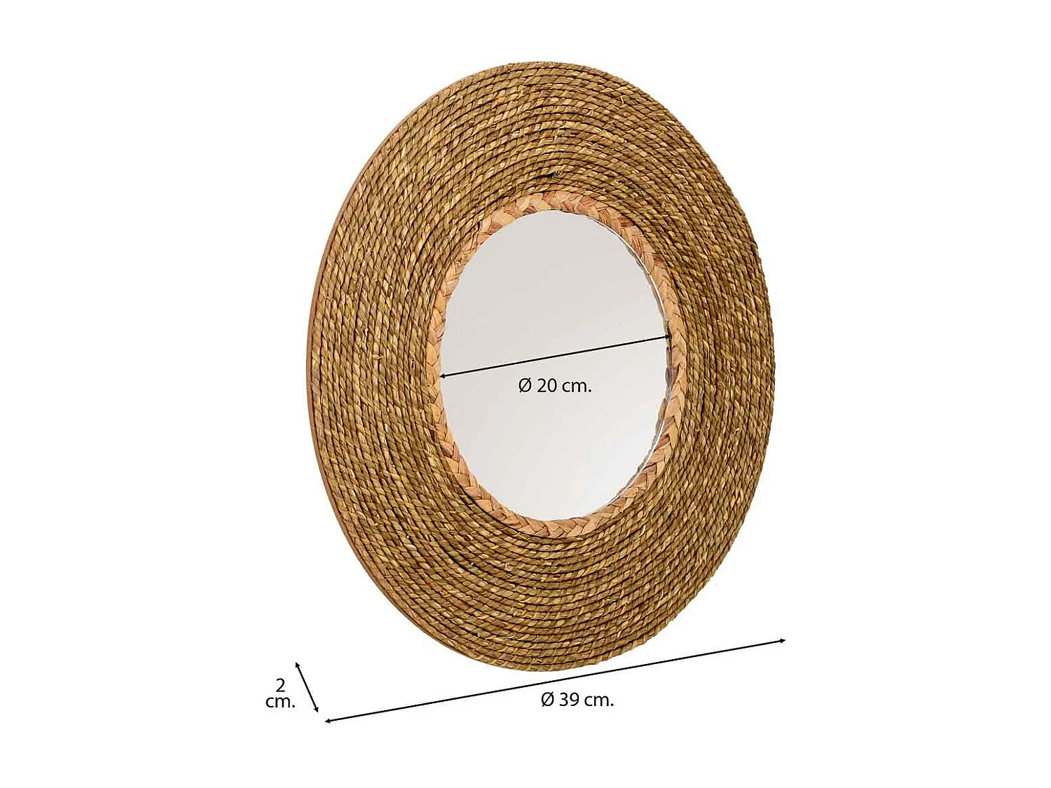 Miroir rond en fibre naturelle marron d39/20x02h