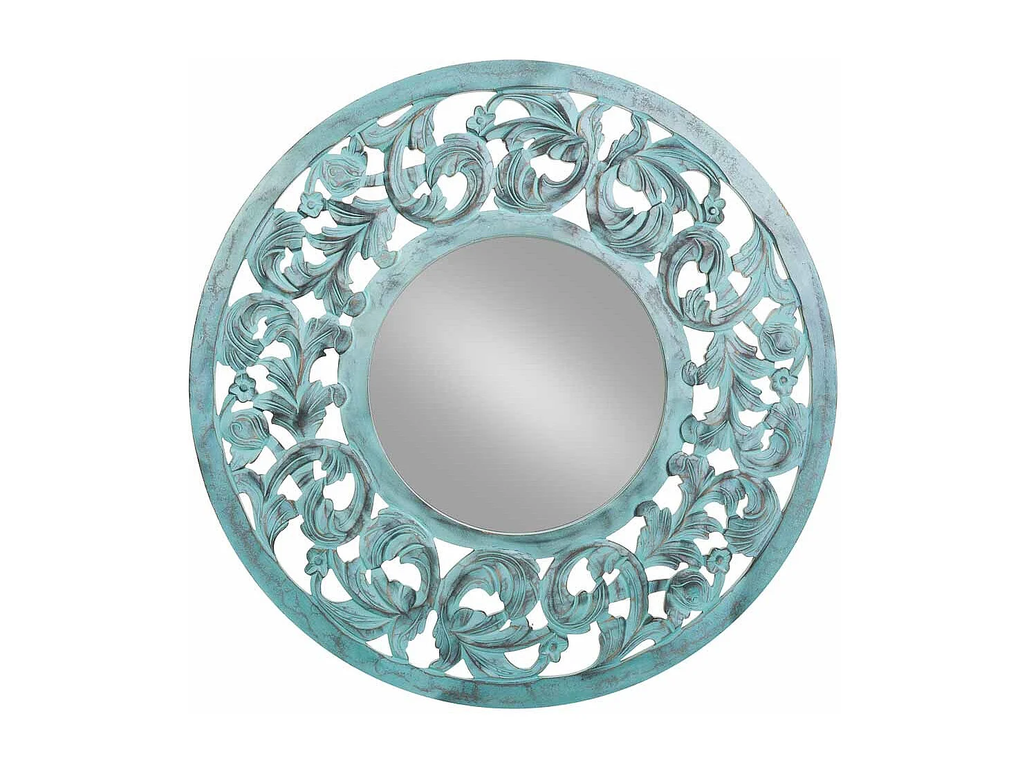 Miroir artisanal en bois bleu 90x90x2,5h