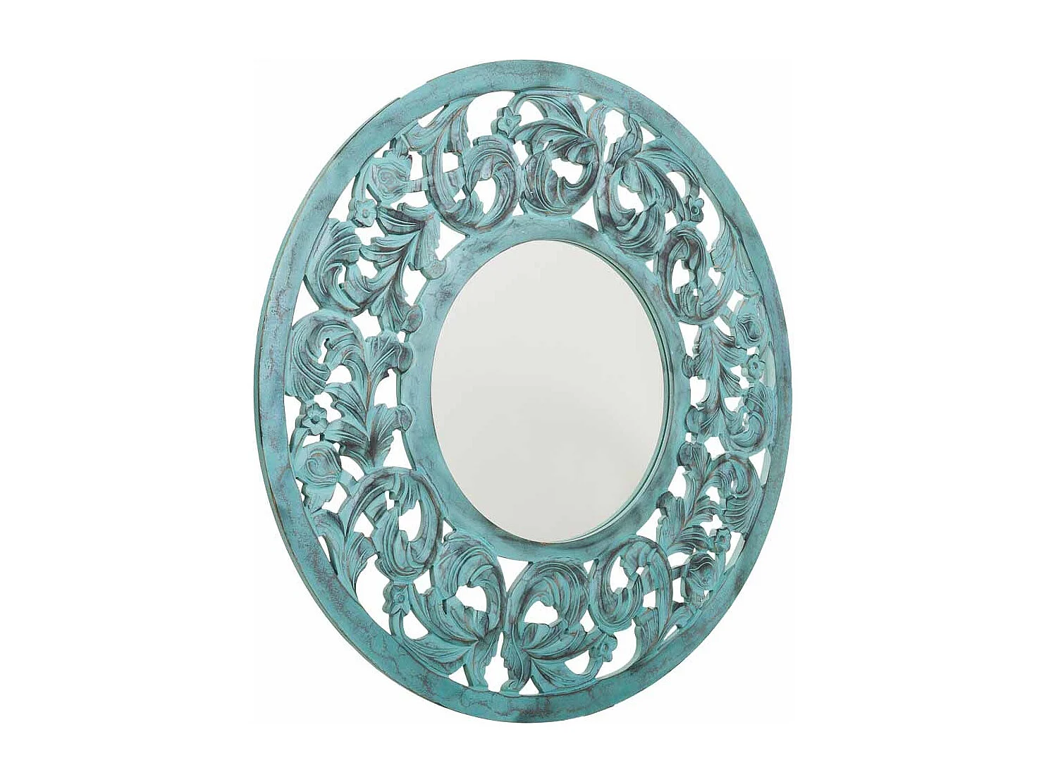 Miroir artisanal en bois bleu 90x90x2,5h