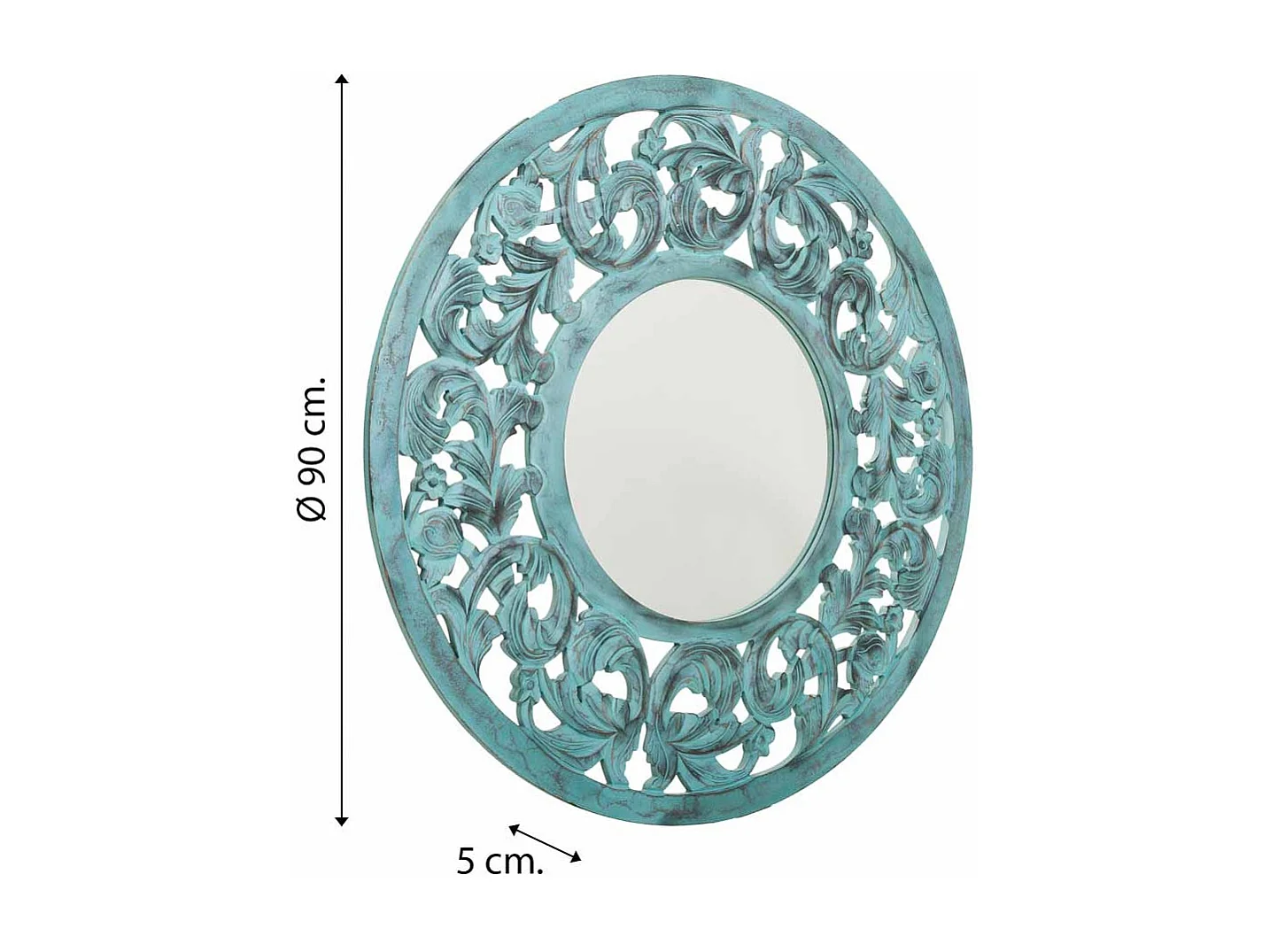 Miroir artisanal en bois bleu 90x90x2,5h