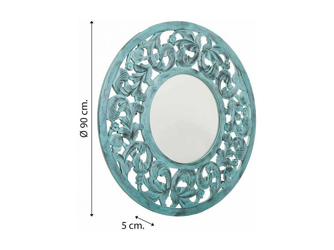 Espelho de madeira feito à mão azul 90x90x2,5