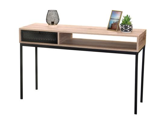 vente unique Console d'entrée style classique – Un tiroir et une niche coloris chêne vieilli dimensions 120x39x75 cm – Collection METALIX