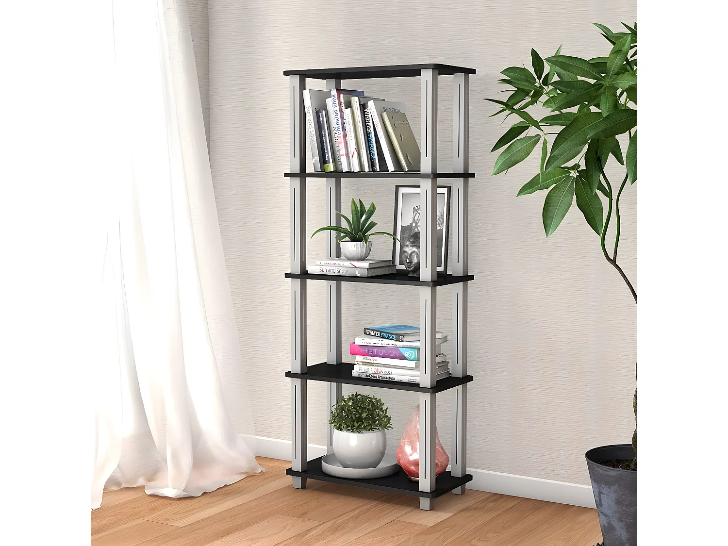 Bibliothèque étagère à 5 niveaux, 60 x 29,5 x 144,5 cm, étagère/meuble de rangement pour salon