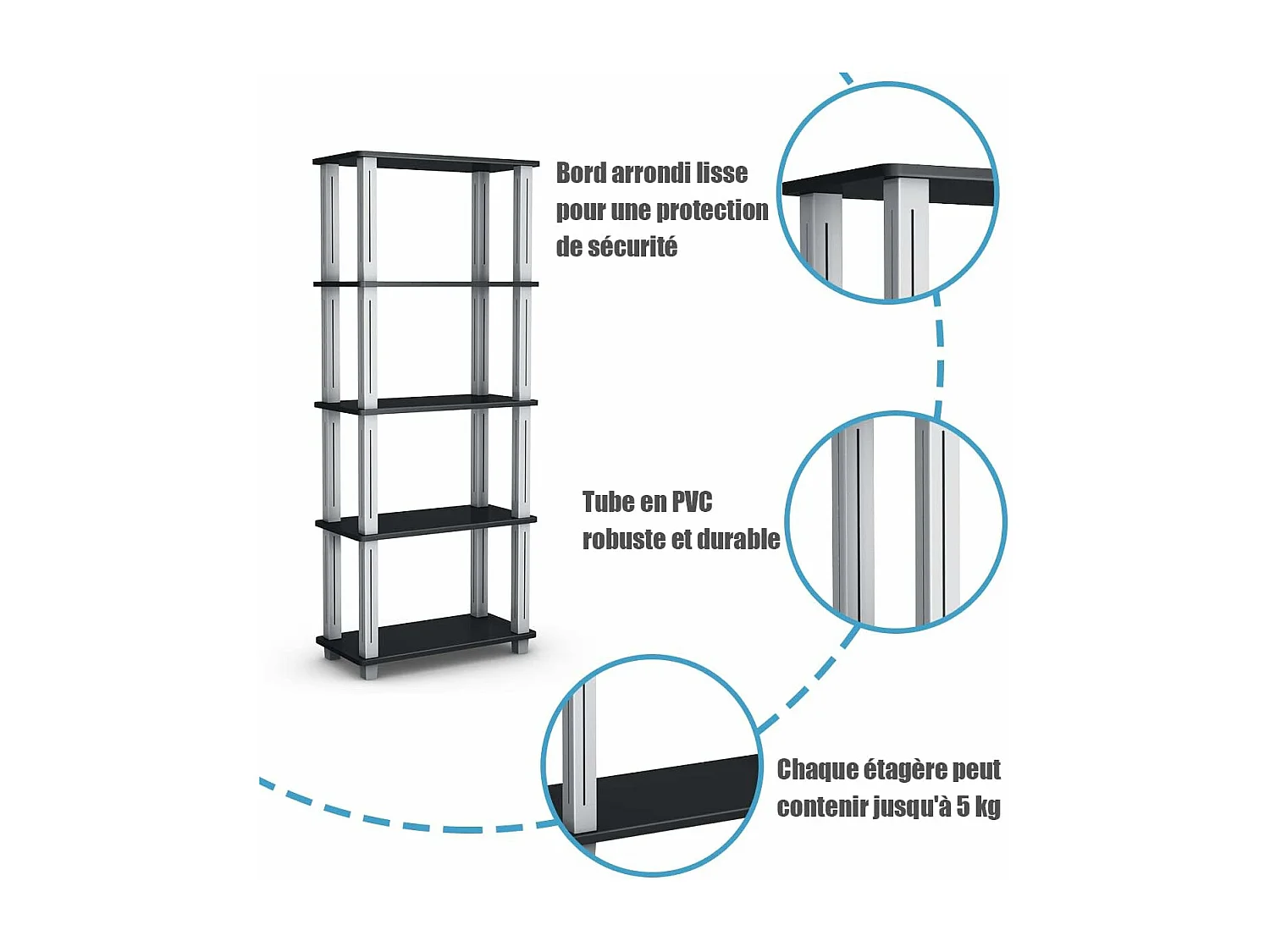 Bibliothèque étagère à 5 niveaux, 60 x 29,5 x 144,5 cm, étagère/meuble de rangement pour salon
