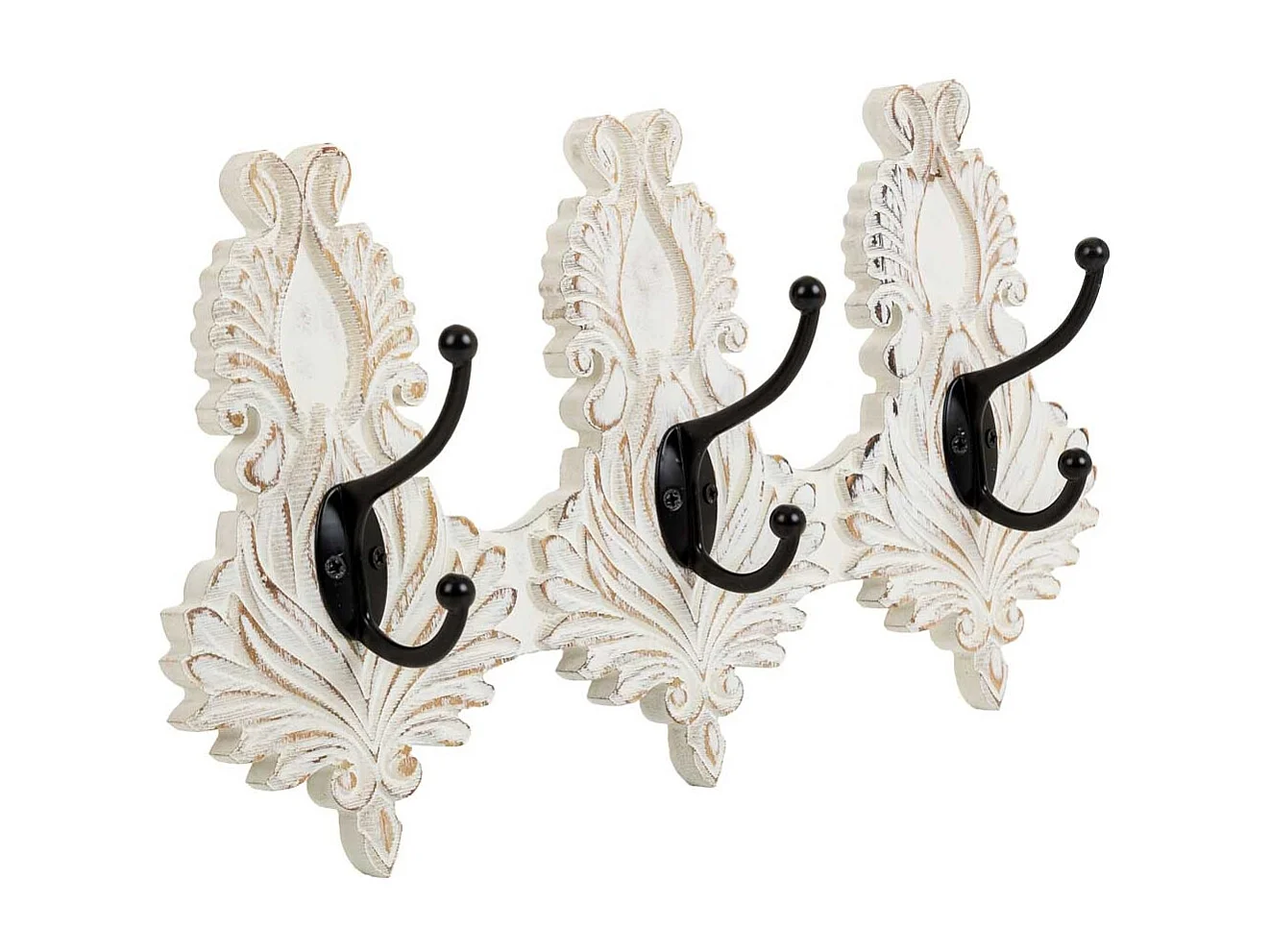 Percha de pared de madera tallada blanca 36x8x20.5