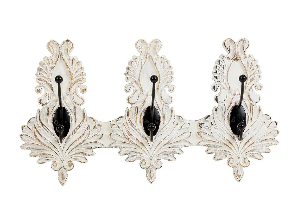 Percha de pared de madera tallada blanca 36x8x20.5