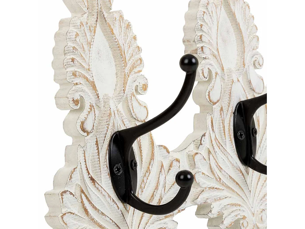 Percha de pared de madera tallada blanca 36x8x20.5