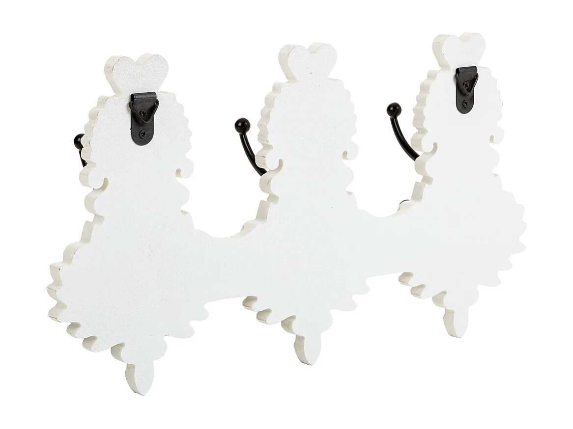 Percha de pared de madera tallada blanca 36x8x20.5