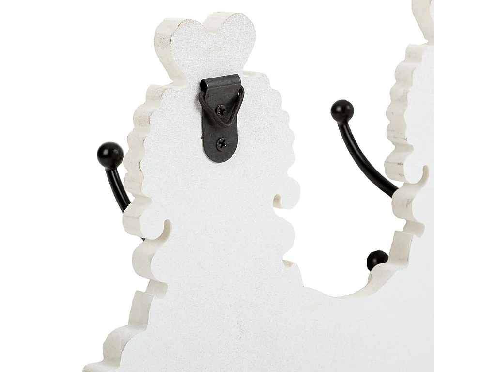 Percha de pared de madera tallada blanca 36x8x20.5