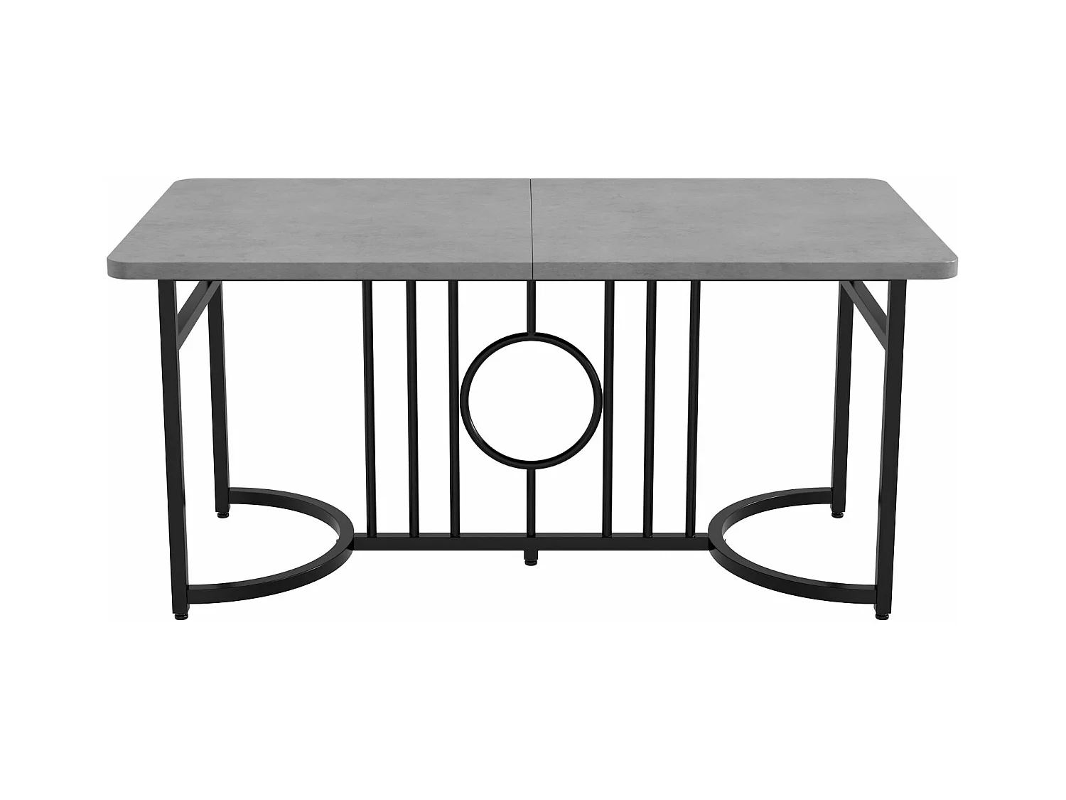 Table de salle à manger moderne et minimaliste, 158 x 76 x 75 cm, facile à installer, non pliable, pieds en métal noir (aspect béton)