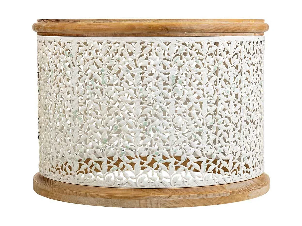 Table basse en bois et métal blanc 63.5x63.5x46.5h