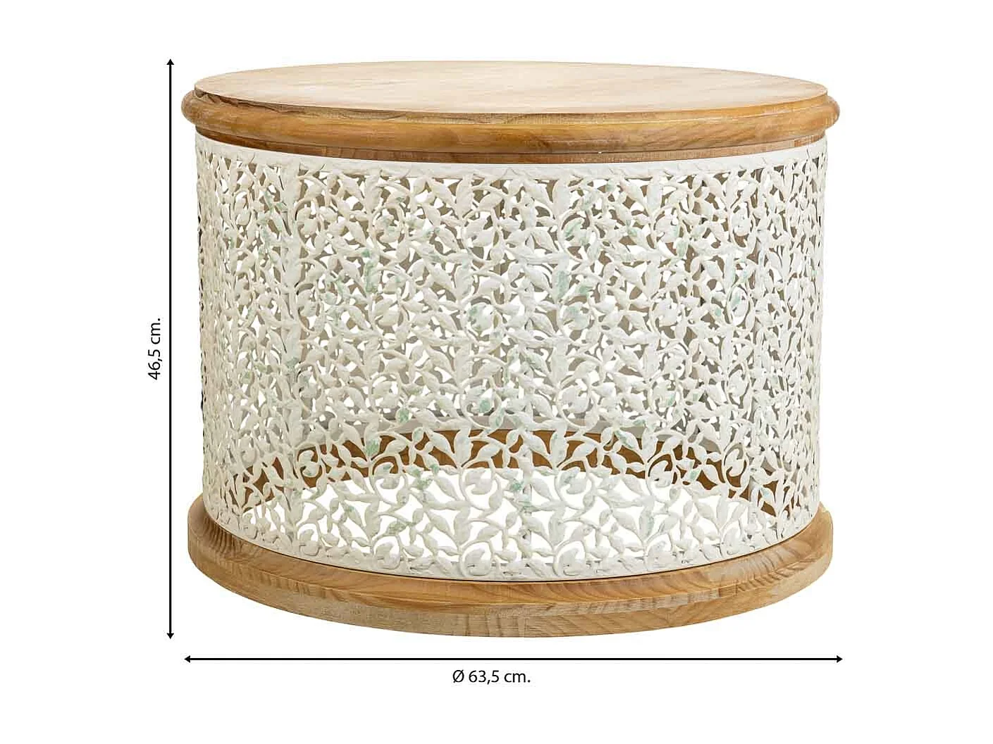 Table basse en bois et métal blanc 63.5x63.5x46.5h