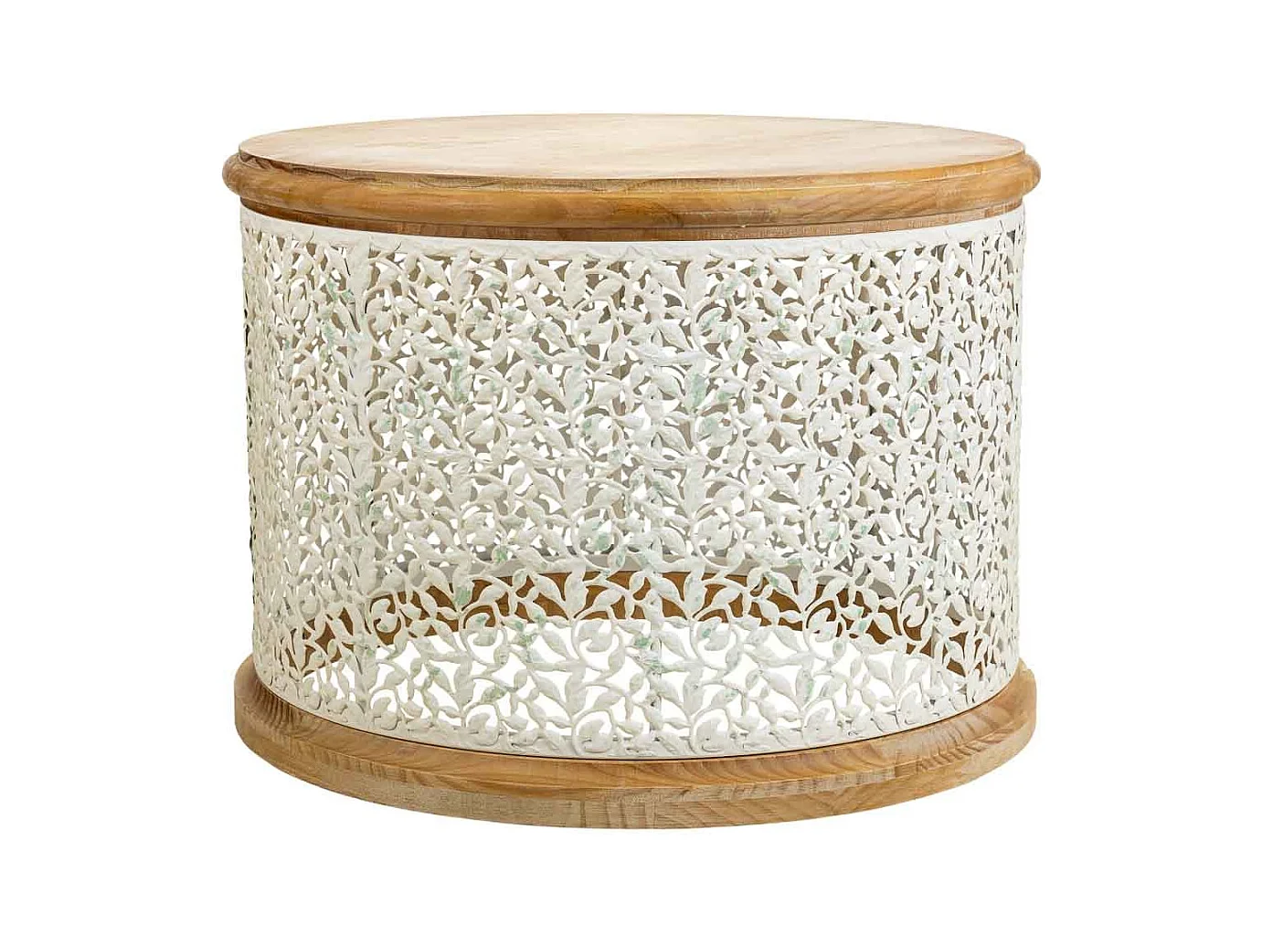 Couchtisch aus weißem Holz und Metall, 63,5 x 63,5 x 46,5 h cm