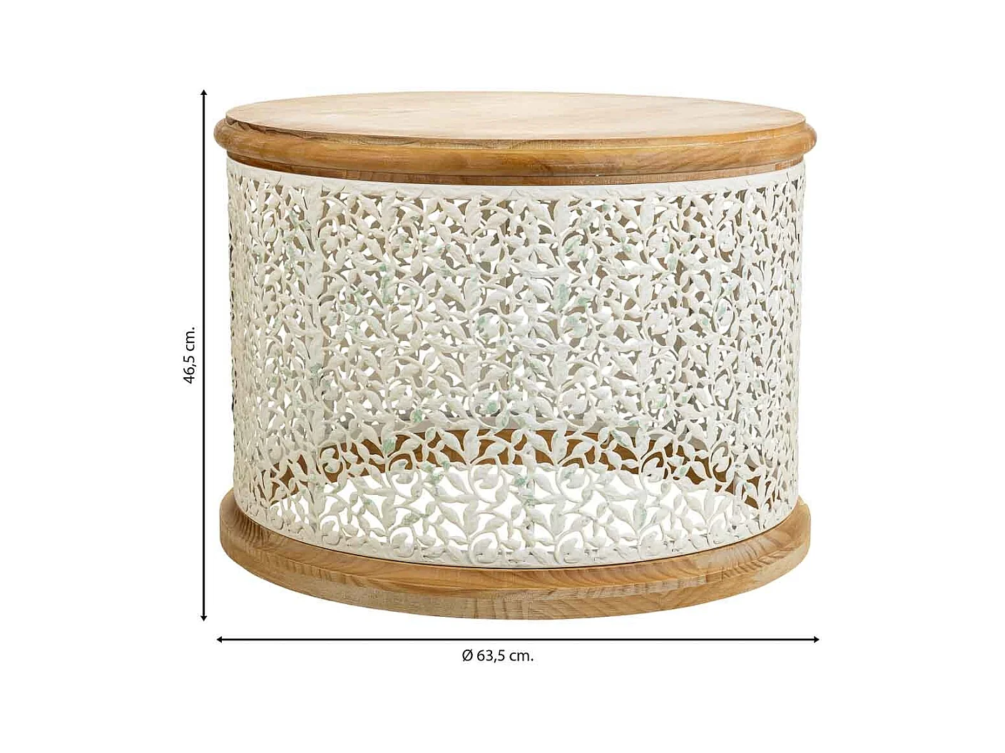 Couchtisch aus weißem Holz und Metall, 63,5 x 63,5 x 46,5 h cm