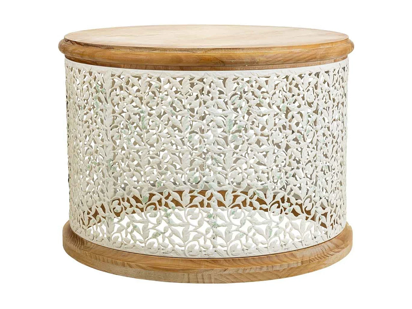 Couchtisch aus weißem Holz und Metall, 63,5x63,5x46,5 h cm