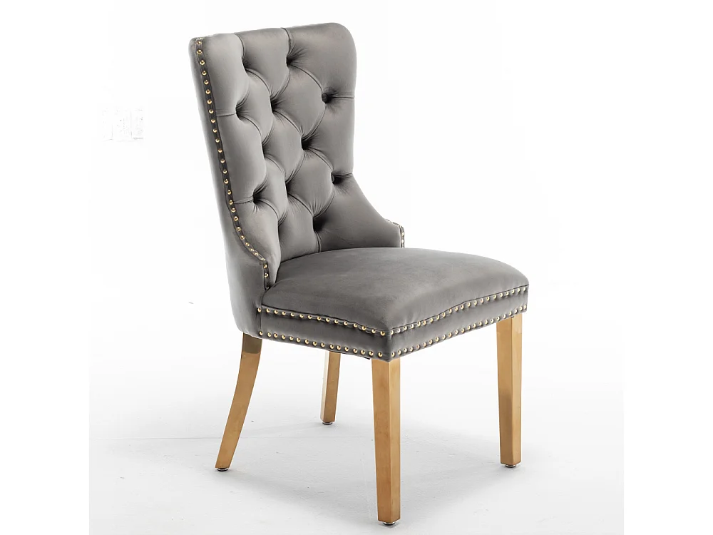 Lot de 2 chaises POIGNEE Clouté en velours pied Gold