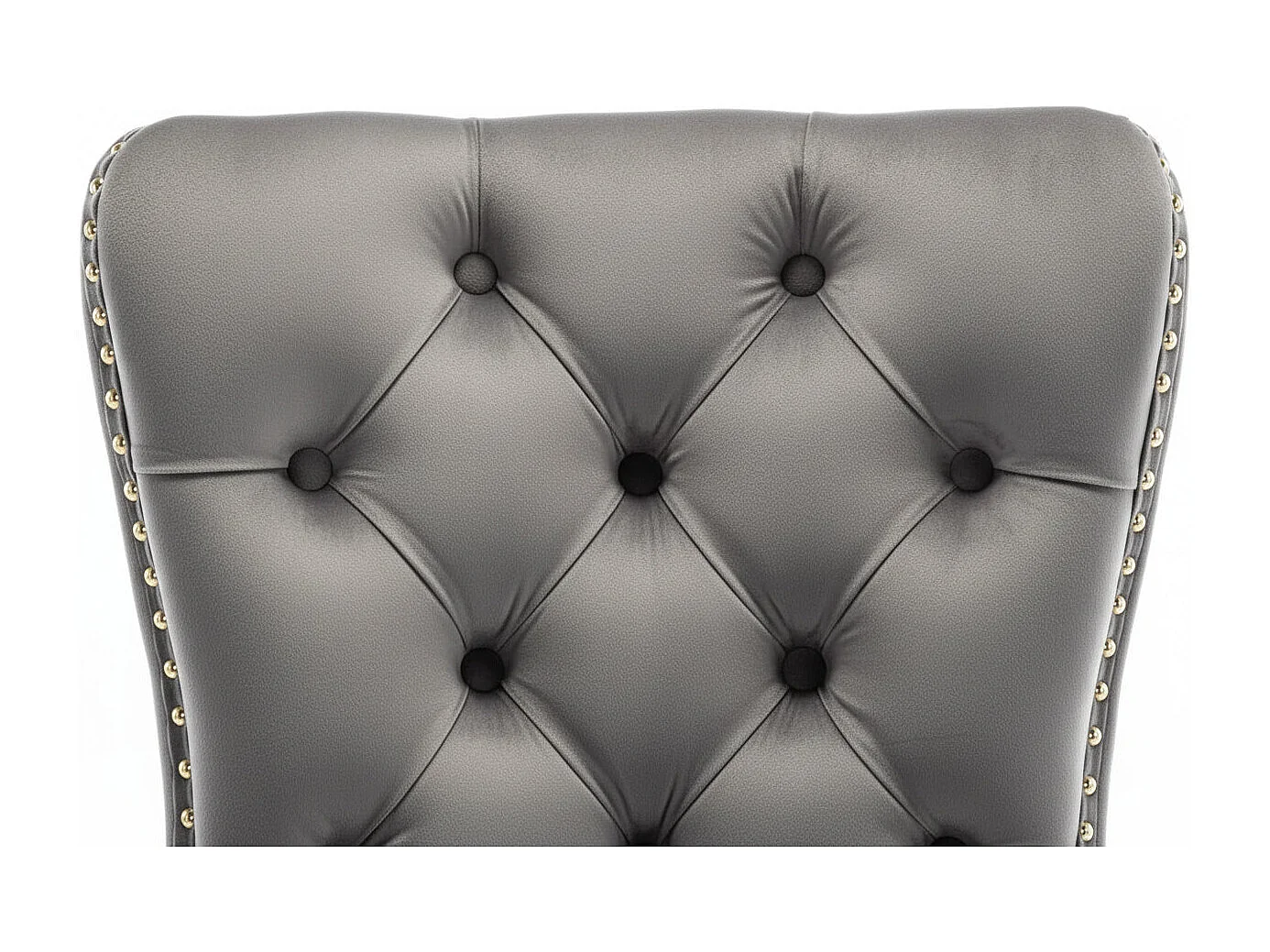 Lot 2 Chaises Salle à Manger Poignée Rectangulaire Cloutées Velours Anthracite Pieds Gold 54x51x102cm