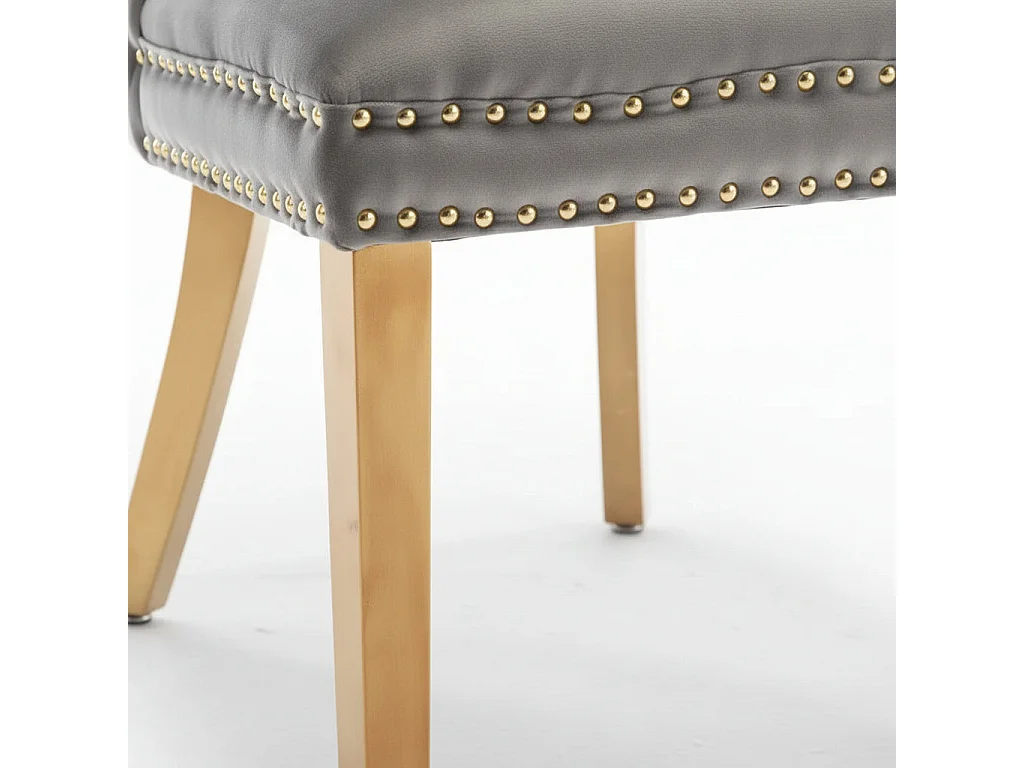 Lot 2 Chaises Salle à Manger Poignée Rectangulaire Cloutées Velours Anthracite Pieds Gold 54x51x102cm