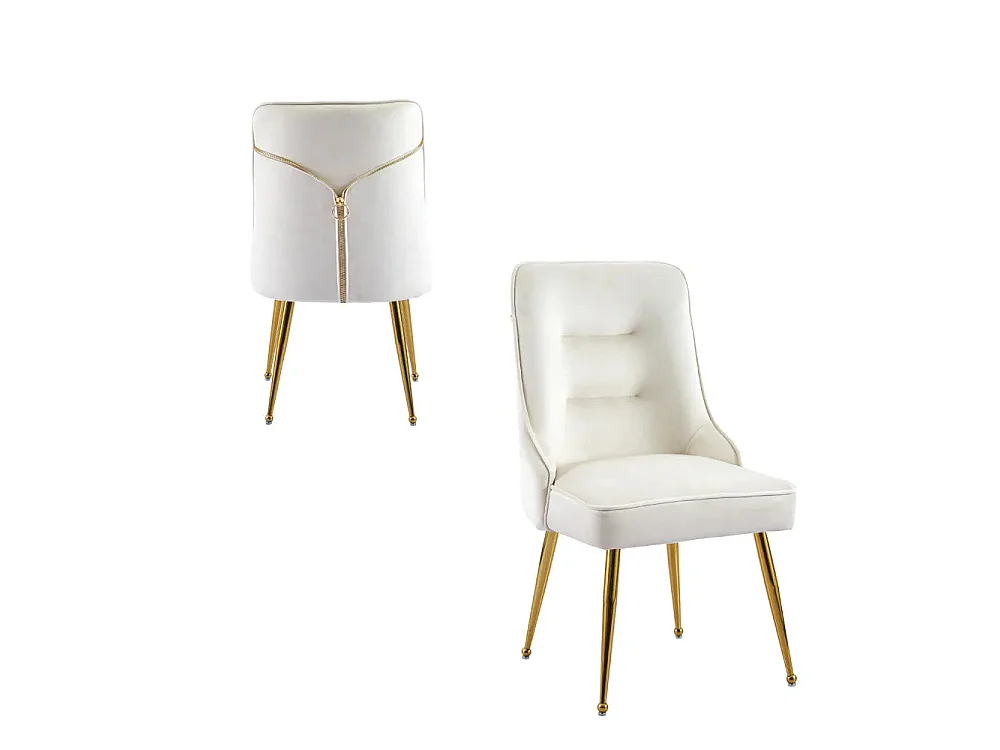 Lot de 2 chaises luxury ZIP en velours pieds Gold - Beige