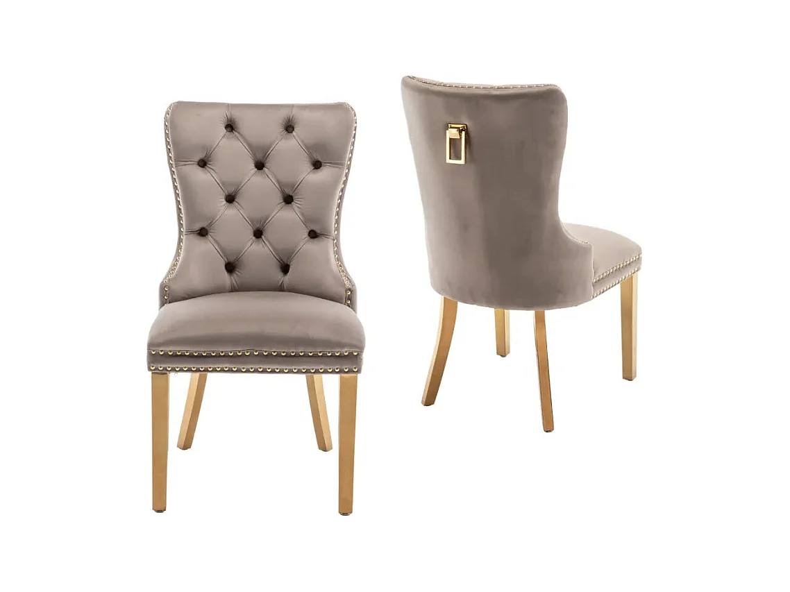 Lot de 2 chaises POIGNEE Clouté en velours pied Gold
