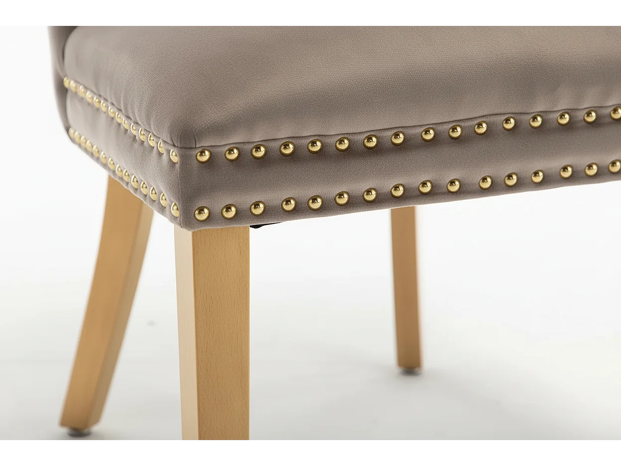Lot 2 Chaises Salle à Manger Poignée Rectangulaire Cloutées Velours Moka Pieds Gold 54x51x102cm