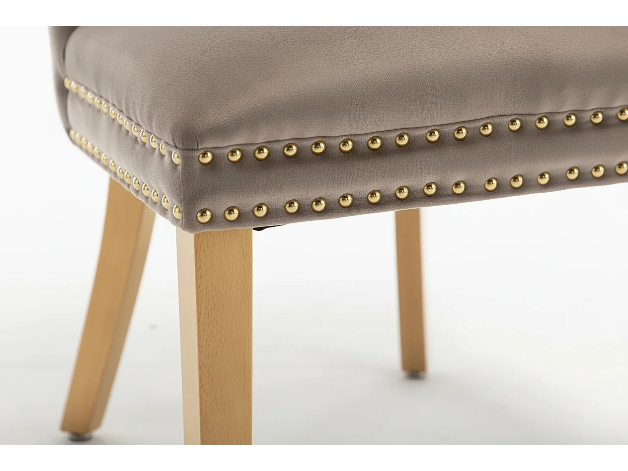 Lot 2 Chaises Salle à Manger Velours Moka Cloutées Pieds Gold POIGNÉE