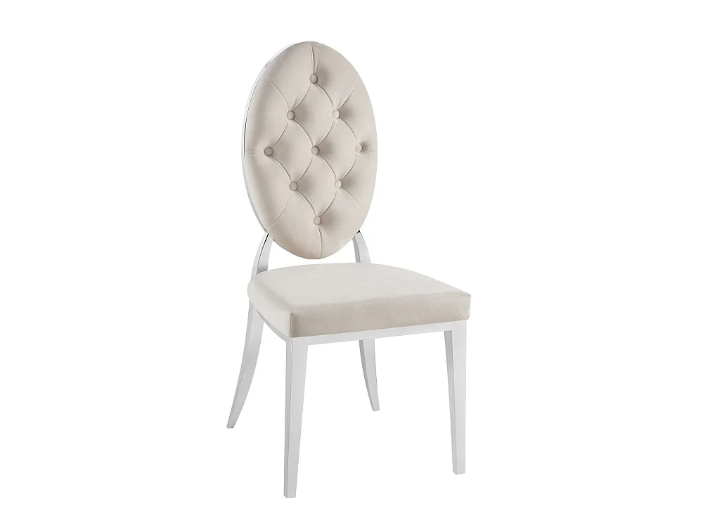 Lot de 4 chaises MEDAILLON capitonnées  chrome et velours Beige