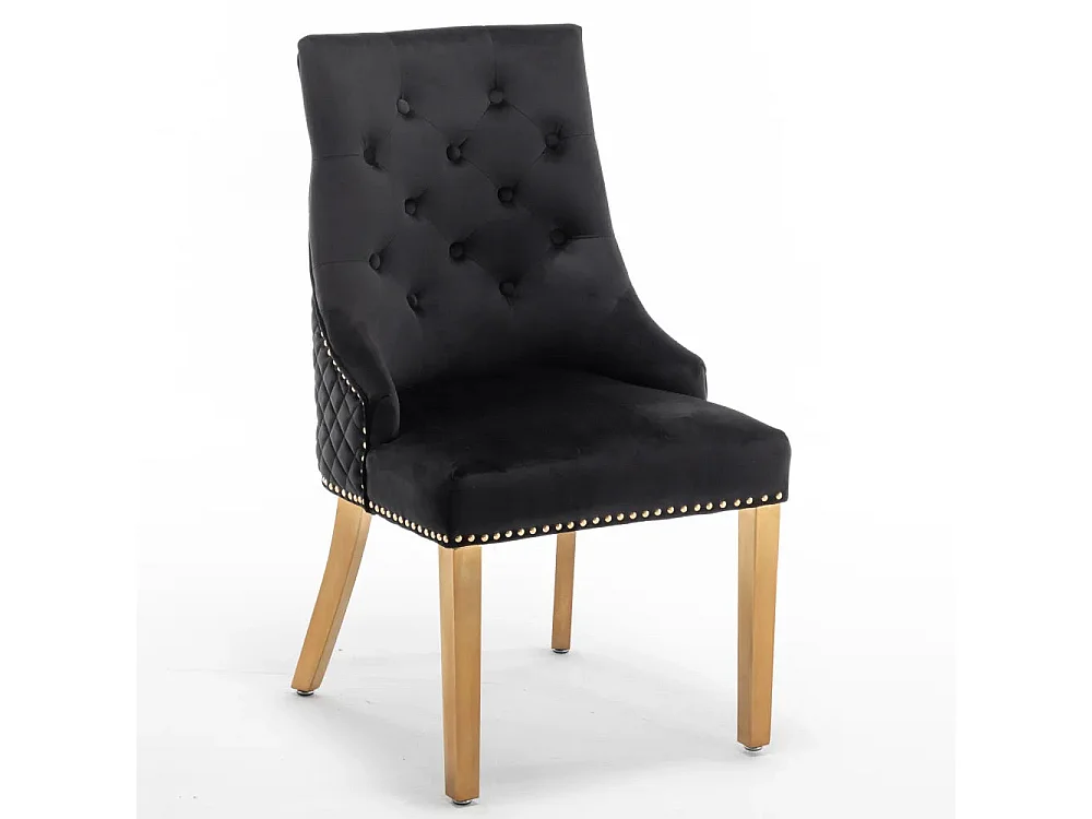 Lot de 2 chaises ANNEAU mattelassée et cloutée Gold velours - Noir