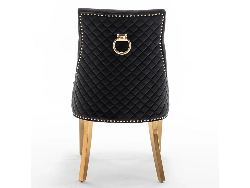 Lot de 2 chaises ANNEAU mattelassée et cloutée Gold velours - Noir