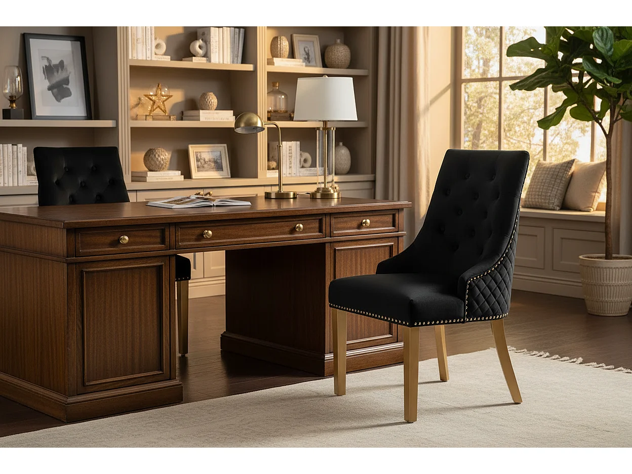 Lot de 2 chaises ANNEAU mattelassée et cloutée Gold velours - Noir
