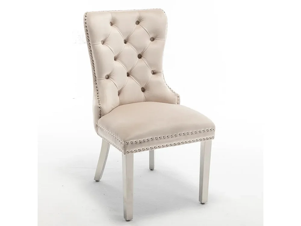 Lot de 2 chaises POIGNEE Clouté en velours pied chromé - Beige