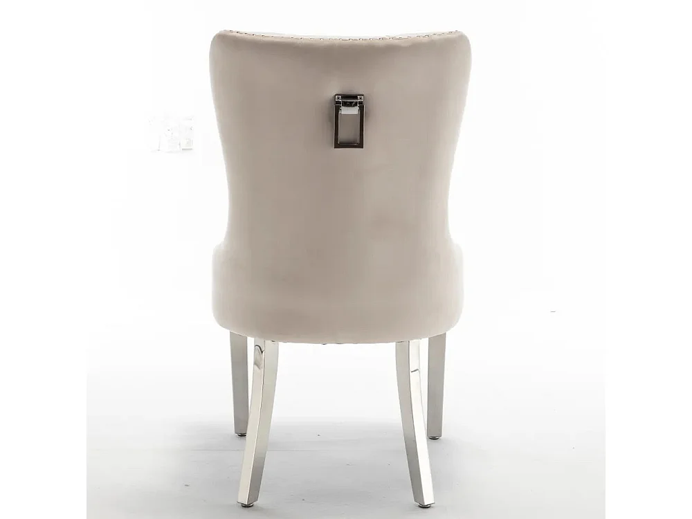 Lot de 2 chaises POIGNEE Clouté en velours pied chromé - Beige